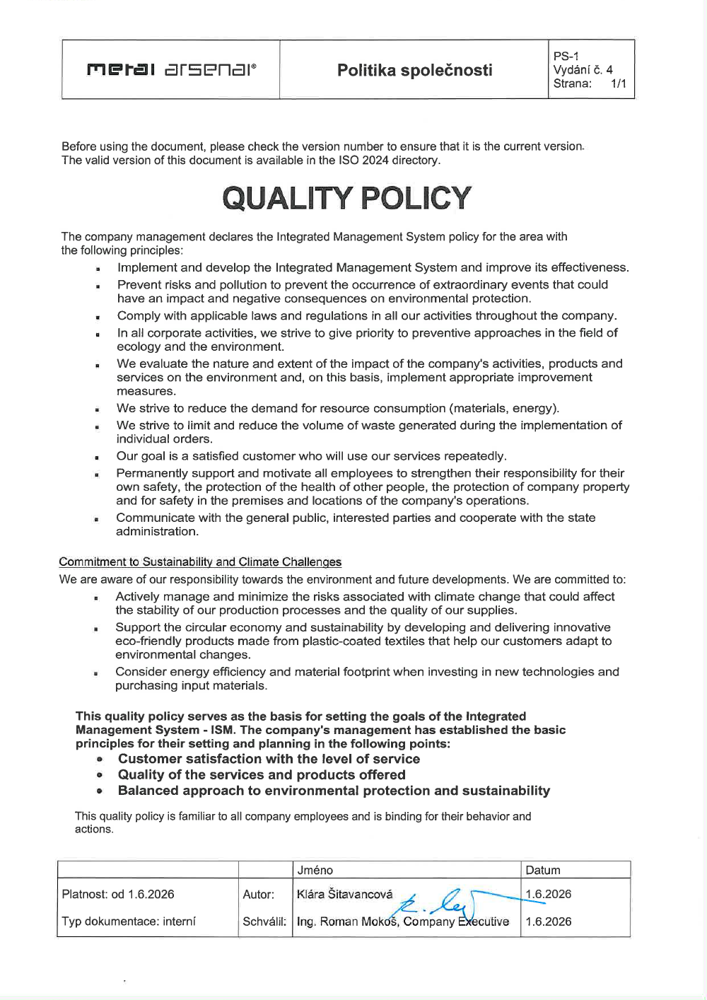 Quality policy